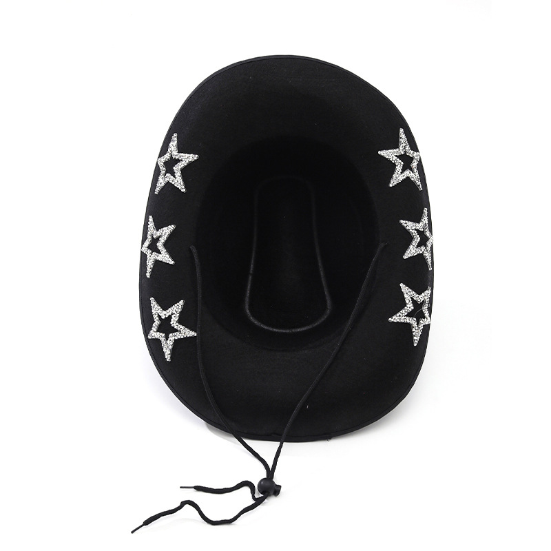 白色镶钻牛仔帽女款时尚奢华五角星礼帽星星亮片表演道具牛仔帽详情5