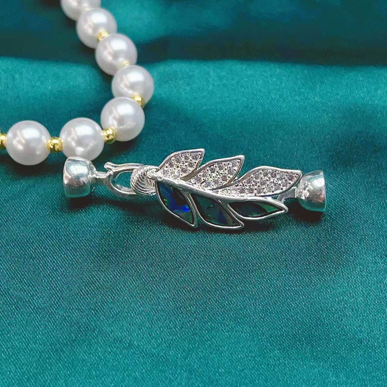 Copper-plated color-preserving DIY accessories, leaf-shaped buttons, pearl necklaces, bracelets, handcrafted beaded ending and connecting buckle accessories pic 4