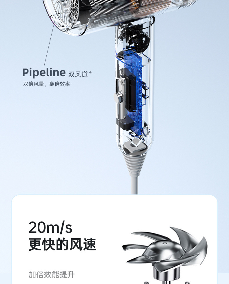 New folding household quick-drying electric hair dryer, portable hotel blue light T-shaped student dormitory hammer hair dryer pic 12