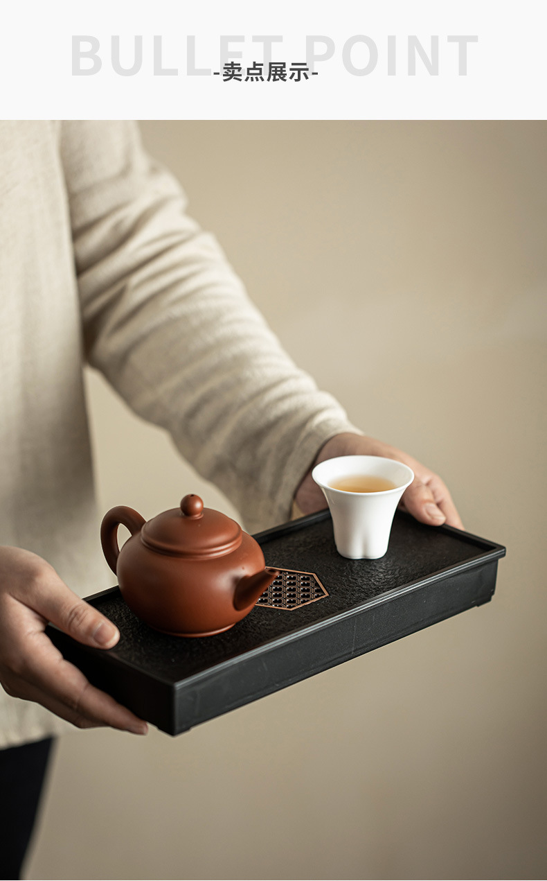 轻奢家用仿乌金瓷石茶盘茶具小型茶台储水排水式干泡台乌金石茶盘详情5