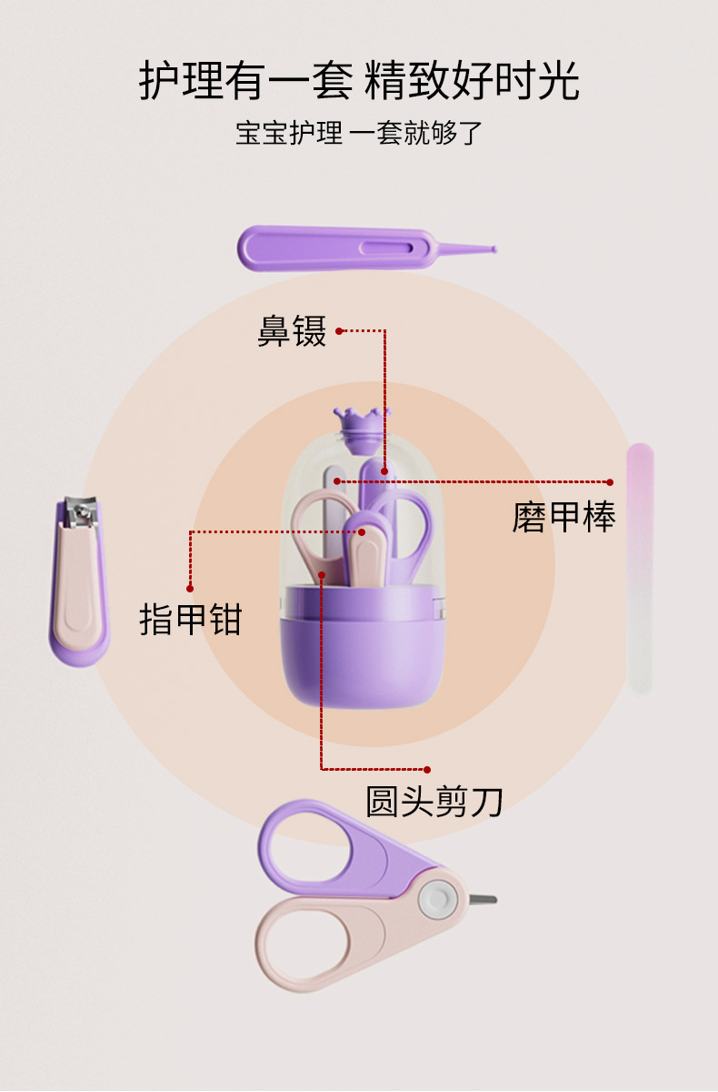 婴儿指甲剪套装新生儿宝宝指甲刀儿童指甲锉剪刀防夹肉指甲钳礼品详情4