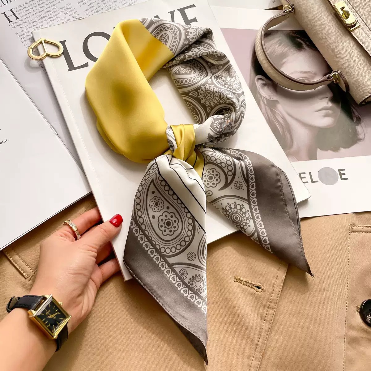 70丝巾方巾高级感 韩系时尚百搭职业仿真丝小领巾复古印花丝巾女详情7