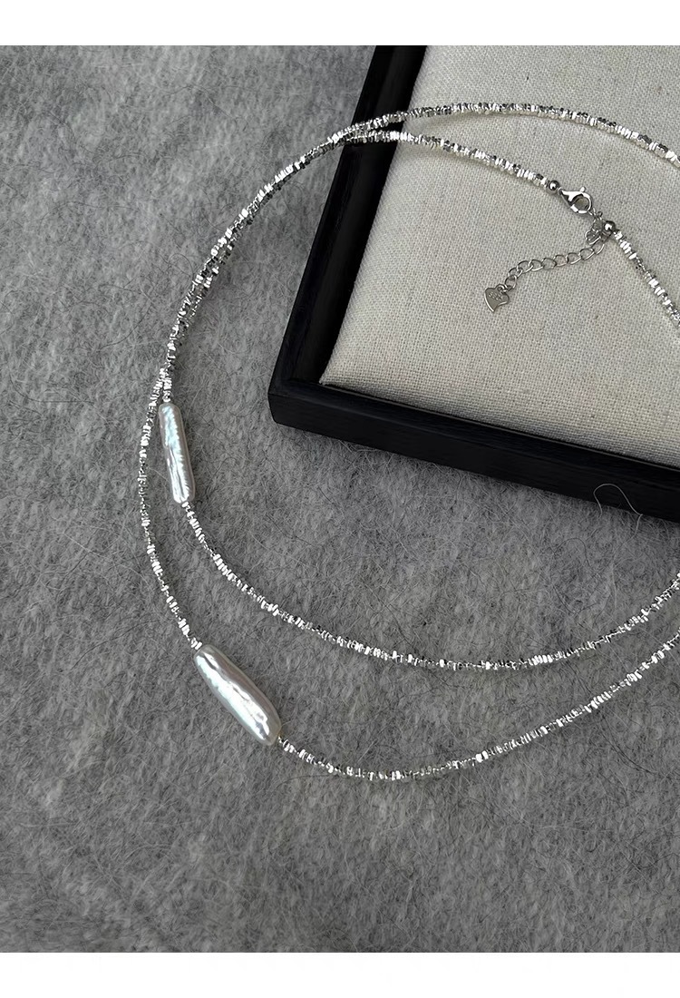 巴洛克异形淡水珍珠小银条珍珠项链镀银碎银子轻奢气质时尚锁骨链详情17