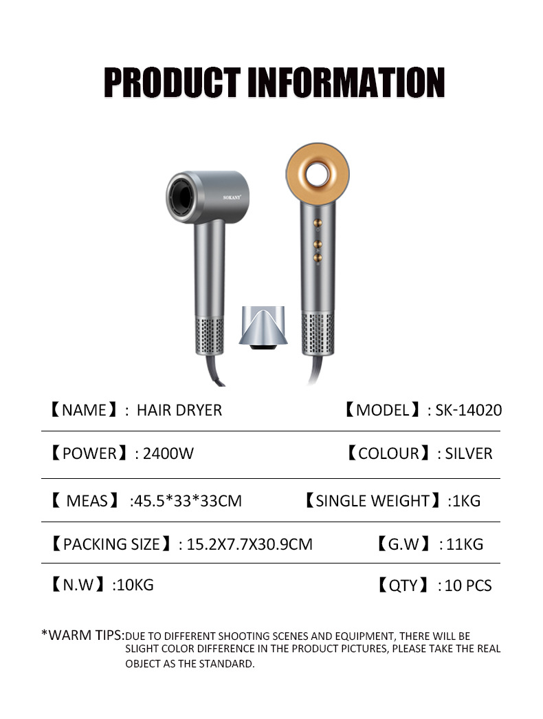 Export SOKANY14020 high-speed hair dryer, household cold and hot wind power, dry hair care and hair styling hair dryer pic 2