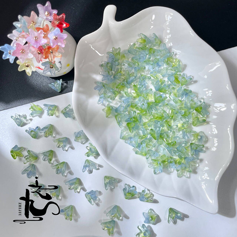 捷克琉璃百合花花瓣树叶子diy手工制作汉服头饰耳环古风发簪详情7