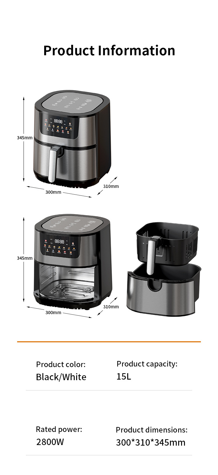 12L air fryer, new household electric fryer, 110V-220V, cross-border export split electric oven, French fries machine pic 19