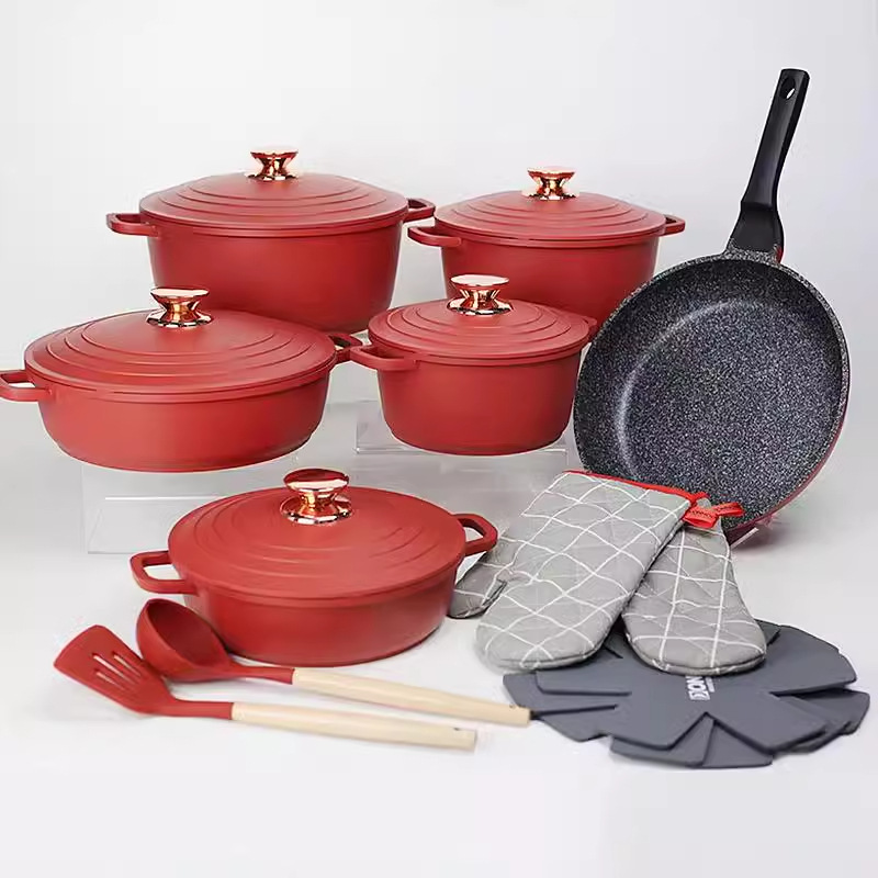 18pcs cookware Set 18-piece non-stick aluminum pot die-cast lid set tourmaline die-cast aluminum cookware pic 1