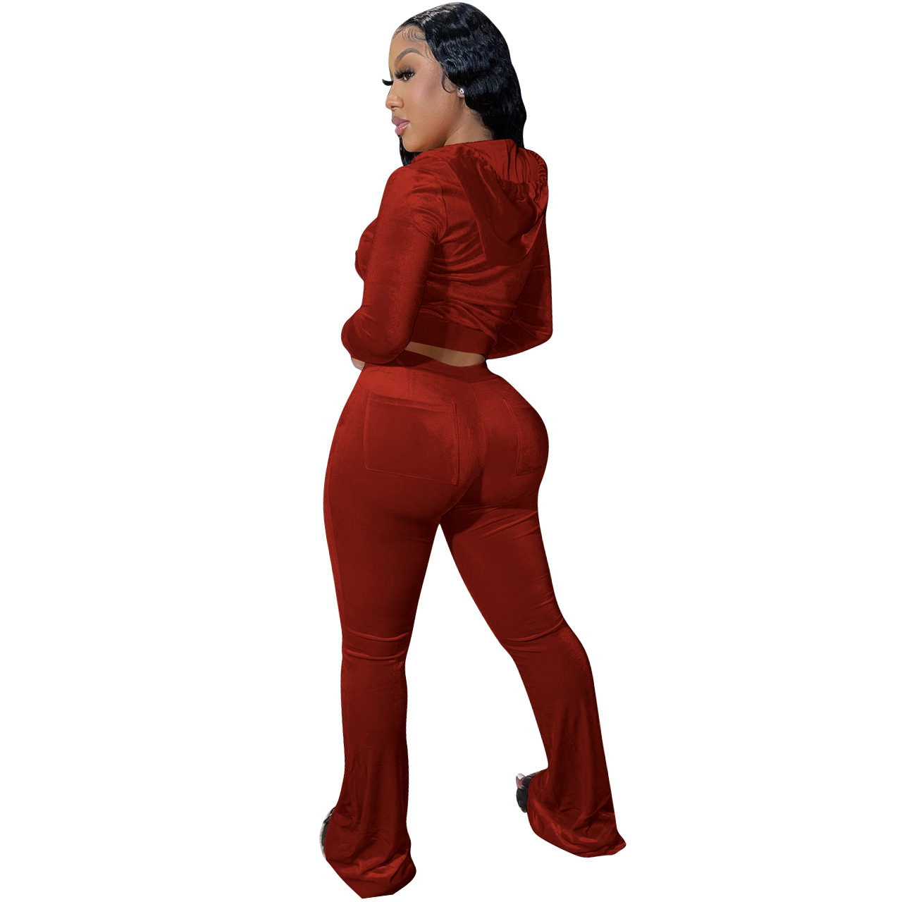 Solid color gold velvet wide-leg pants two-piece set pic 166