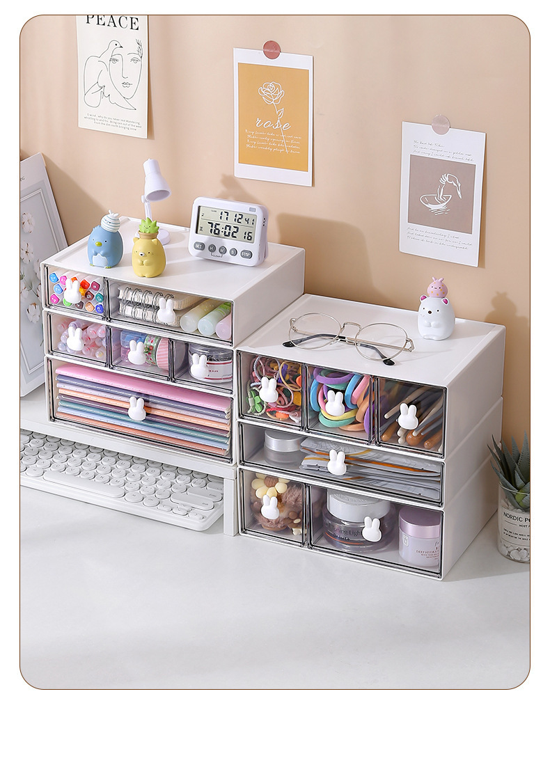 大容量抽屉式透明收纳盒多格桌面学生文具办公胶带储物盒子详情14