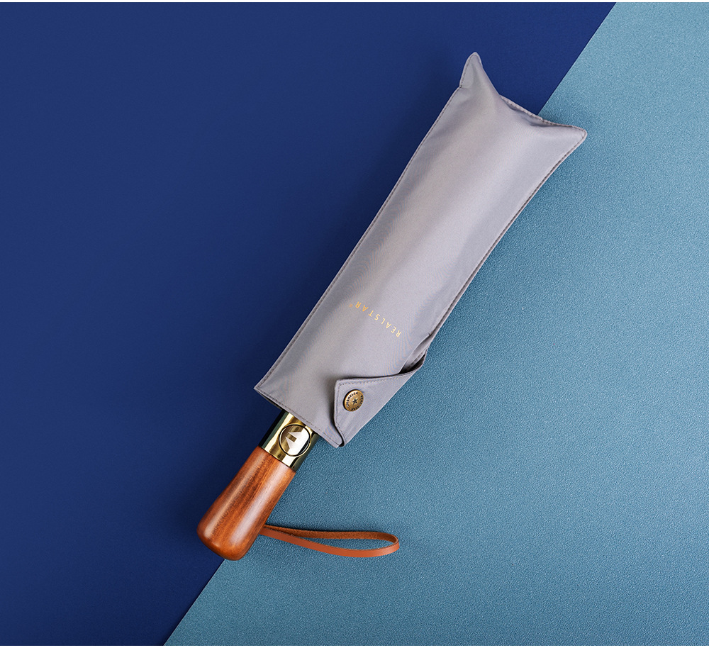 【新品】可印刷logo礼品伞25寸10骨自动三折伞实木手柄商务广告伞详情23