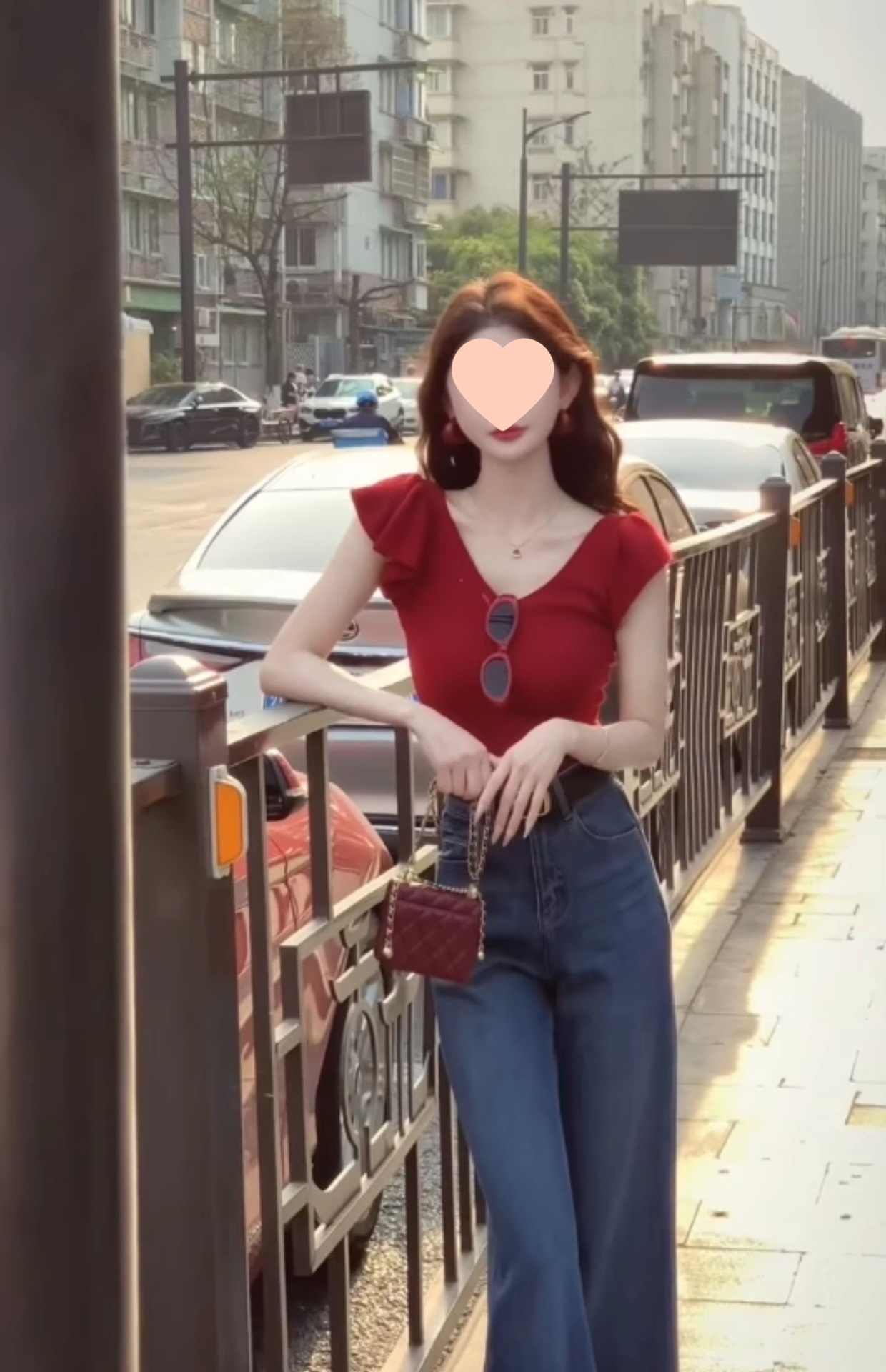 红色领短袖针织衫正肩恤女夏季修身显瘦纯欲辣妹小飞袖短款上衣详情20