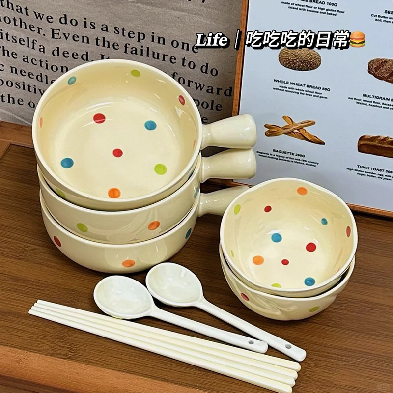 【包邮】彩色波点手绘釉下彩陶瓷餐具套装高颜值简约陶瓷碗盘大汤详情3