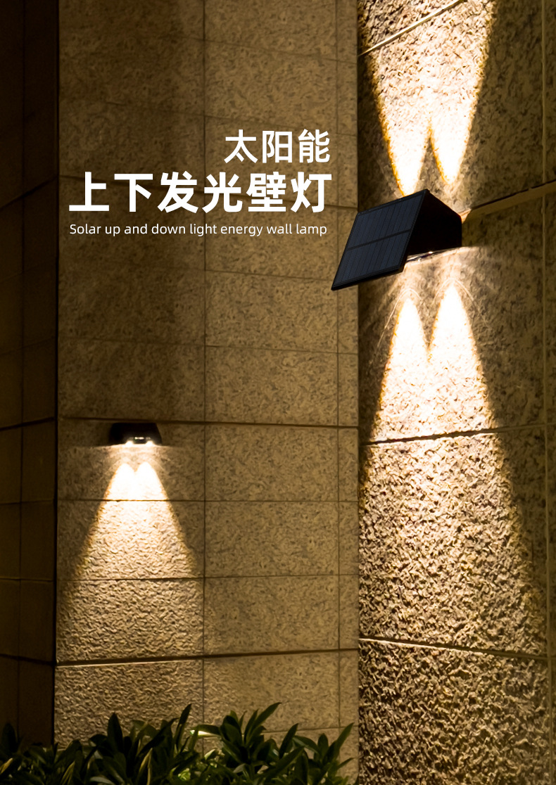 跨境太阳能户外庭院灯家用户外灯壁灯墙壁天黑亮花园太阳能洗墙灯详情5