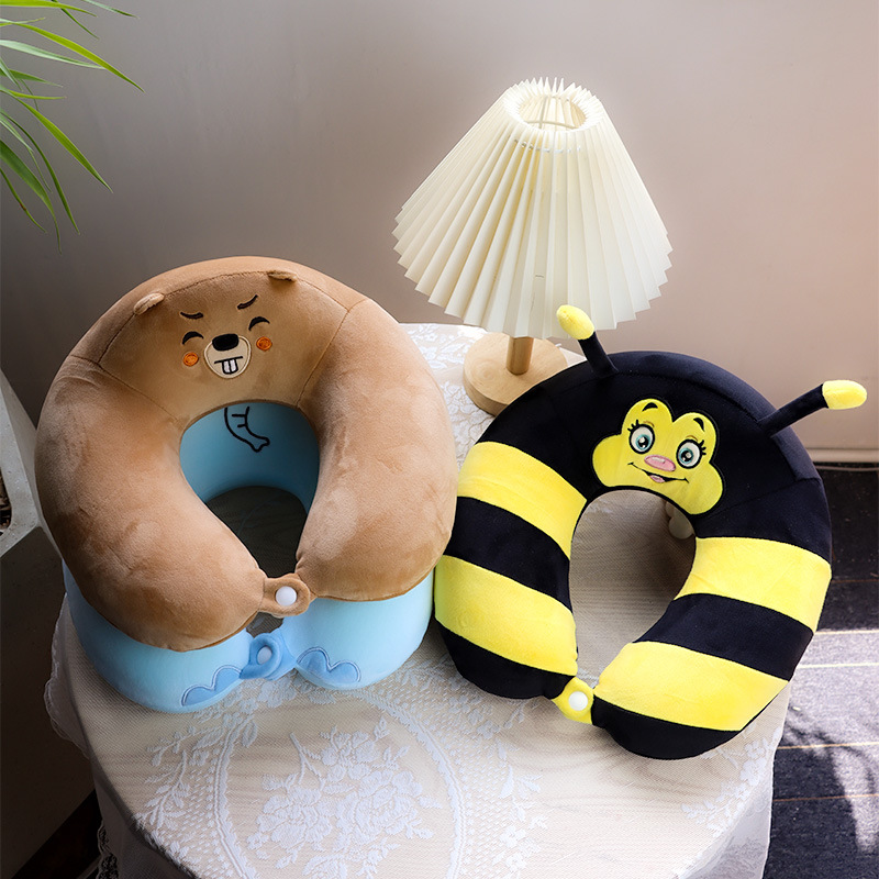 Cartoon memory foam U-shaped pillow, car neck support pillow, portable office plush neck pillow, travel neck support pillow, cute style pic 8