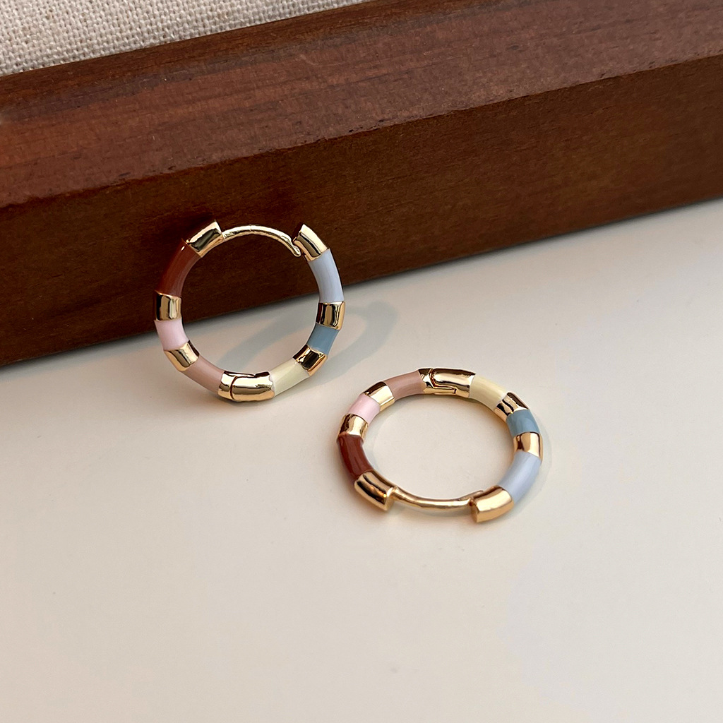 Spring series seven-color enamel drop glaze round geometric plating 14K simple and sweet earring factory earrings new accessory pic 5