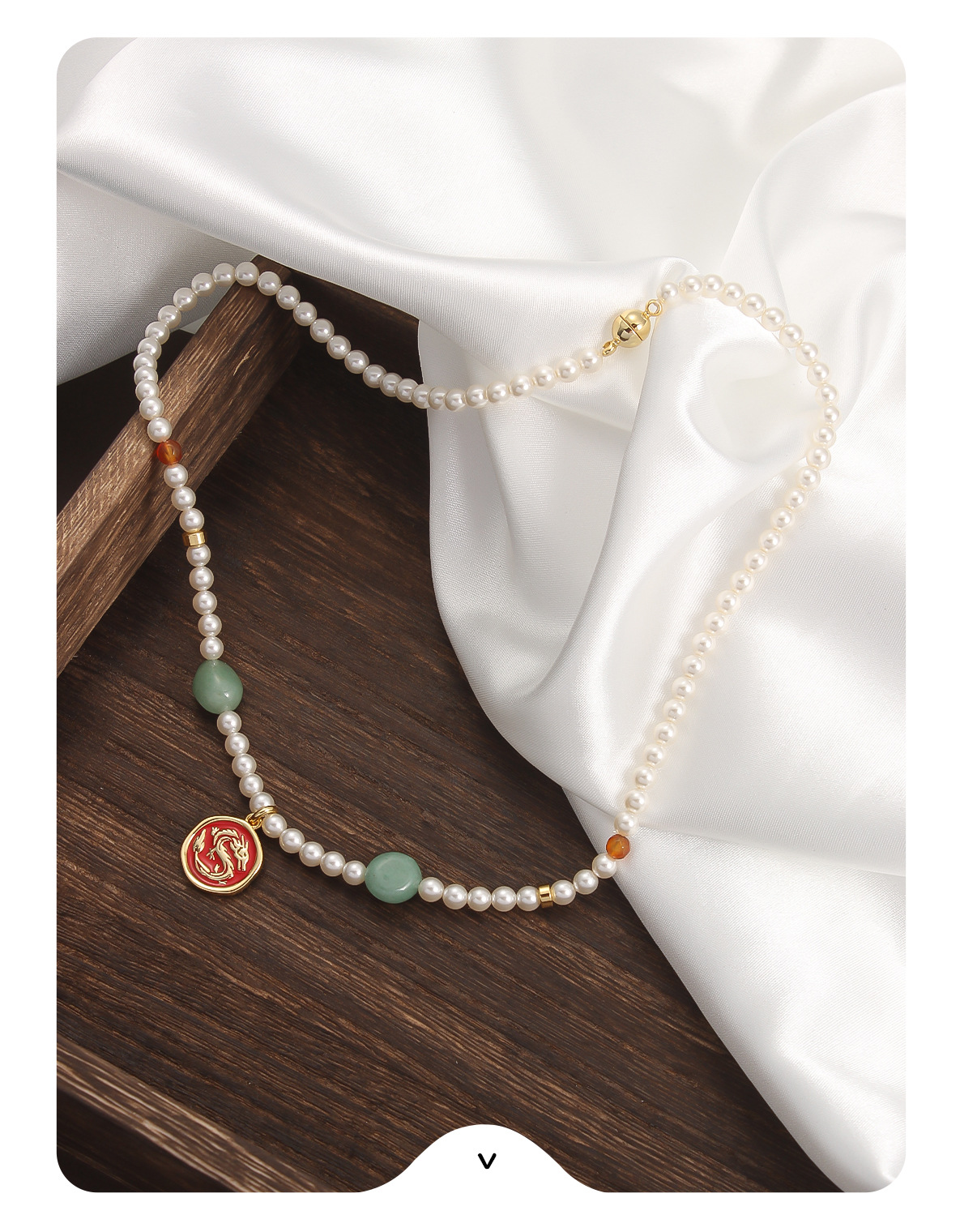 原创磁吸扣珍珠项链新中式龙牌吊坠锁骨链时尚高级感国风项链女详情11