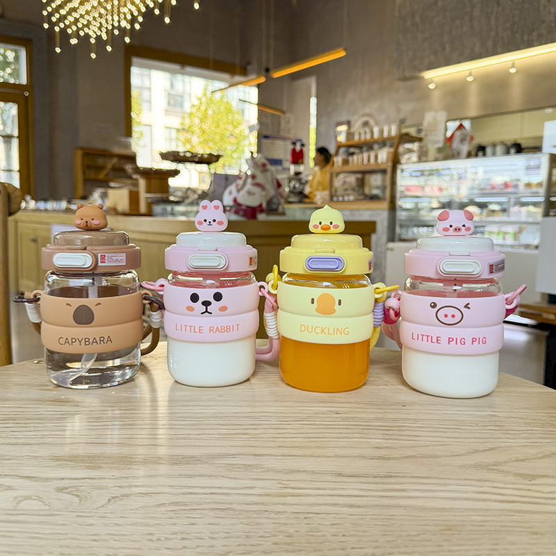 2025新款可爱便携卡通玻璃杯女学生高硼硅水杯儿童吸管杯子耐高温详情1