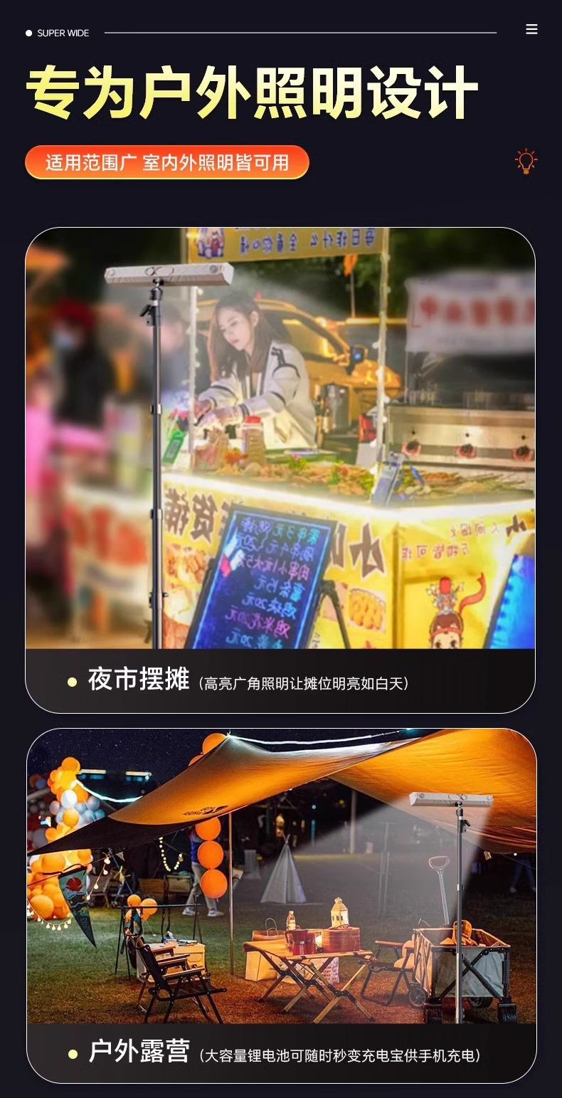 充电式摆摊专用应急照明灯户外露营磁吸led灯超长续航地摊夜市灯详情6
