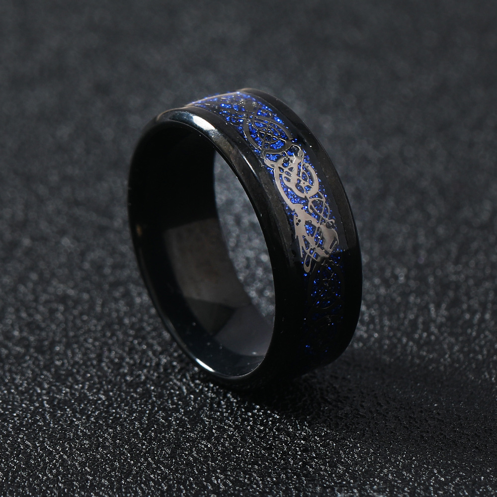 跨境热卖新品锈钢多色饰品 龙纹 龙片欧美时尚男士戒指源头厂家详情6