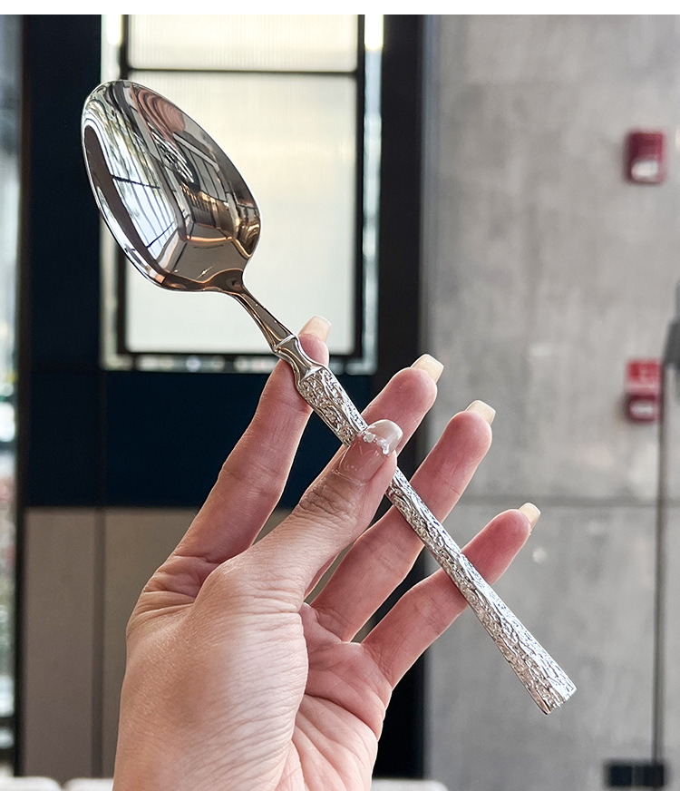 欧式轻奢小蛮腰 304不锈钢锤纹刀勺叉家用餐厅餐匙牛排意面三件套详情6