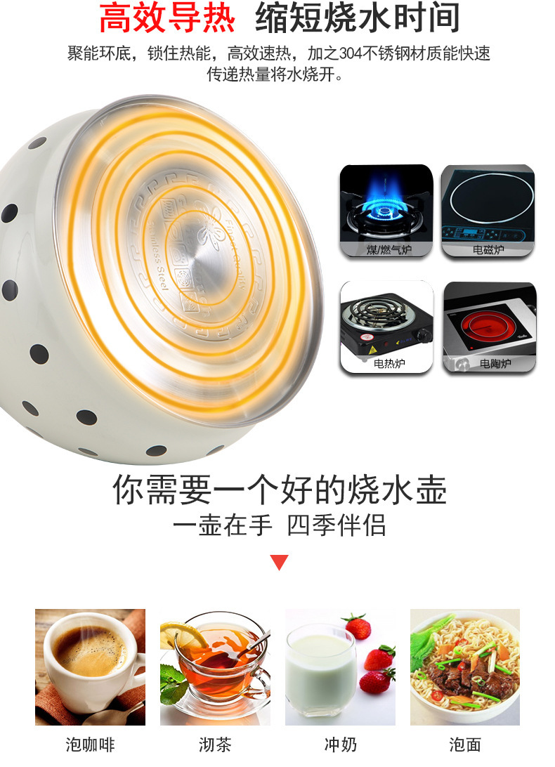 In-stock induction cooker, gas stove, universal Amazon cross-border e-commerce 3.0L polka dot stainless steel whistling kettle pic 13