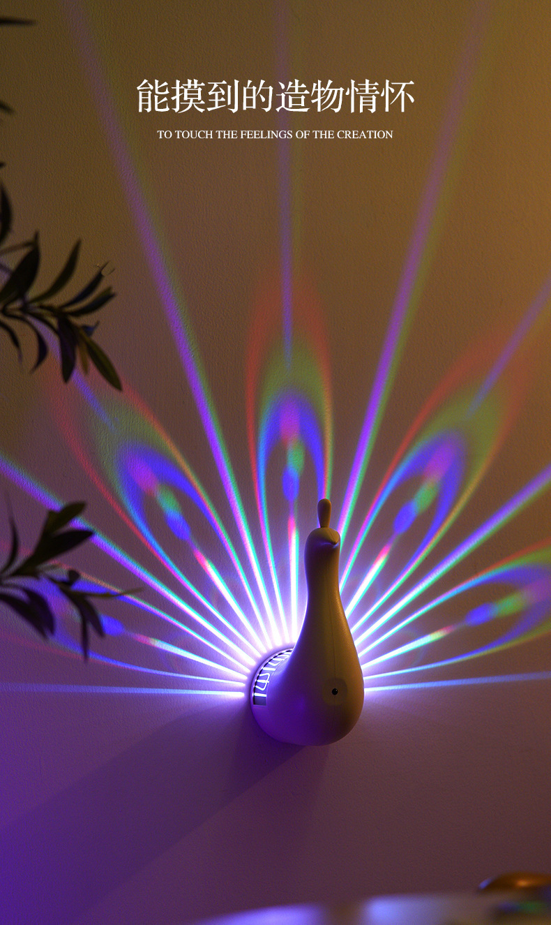 Household daily necessities, remote-controlled wall-mounted bedside creative night lights, ambient lights, peacock seven-color birthday gifts, projection lights pic 4