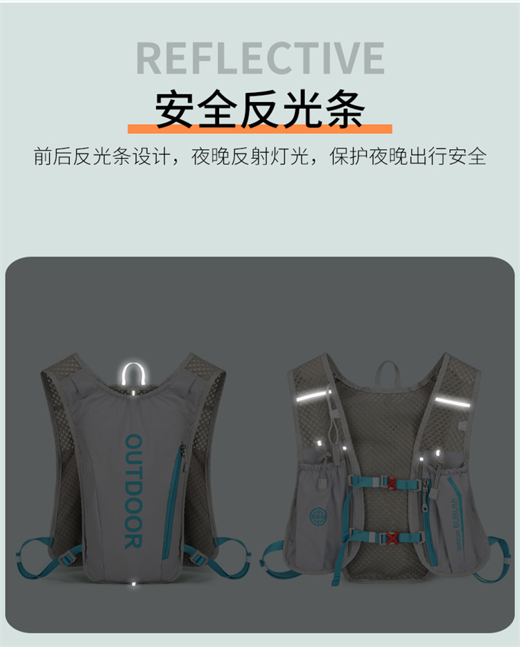 新款多功能尼龙跑步背包安全反光运动背包水袋背包骑行包详情11