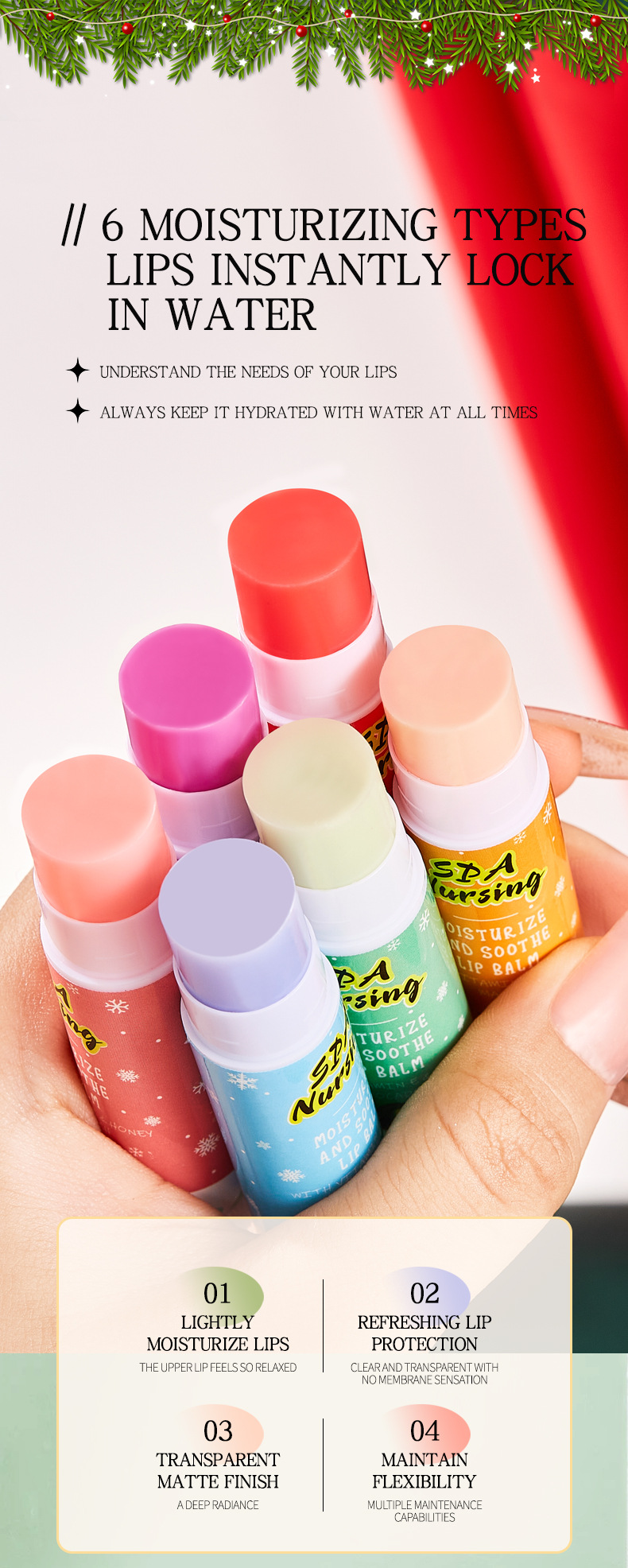 【 Cross-border Exclusive 】bosuya Christmas Lip Balm Hydrates, moisturizes, prevents dryness and cracking, and reduces lip lines. A bestseller on Amazon pic 8