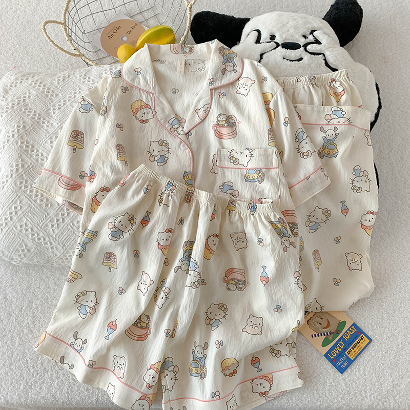 三件套-夏季新款女睡衣云朵棉短袖长裤甜美卡通家居服套装直播款详情23