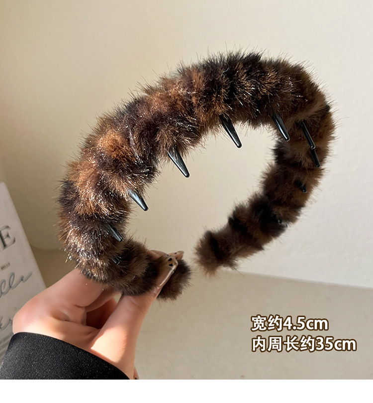 高颅顶大波浪豹纹毛绒发箍女韩系复古带齿防滑压发卡秋冬洗脸头箍详情10