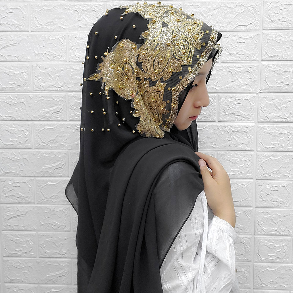 烫钻钉珠雪纺头巾女防晒透气民族风饰品穆斯林头饰包头阿拉伯围巾详情13