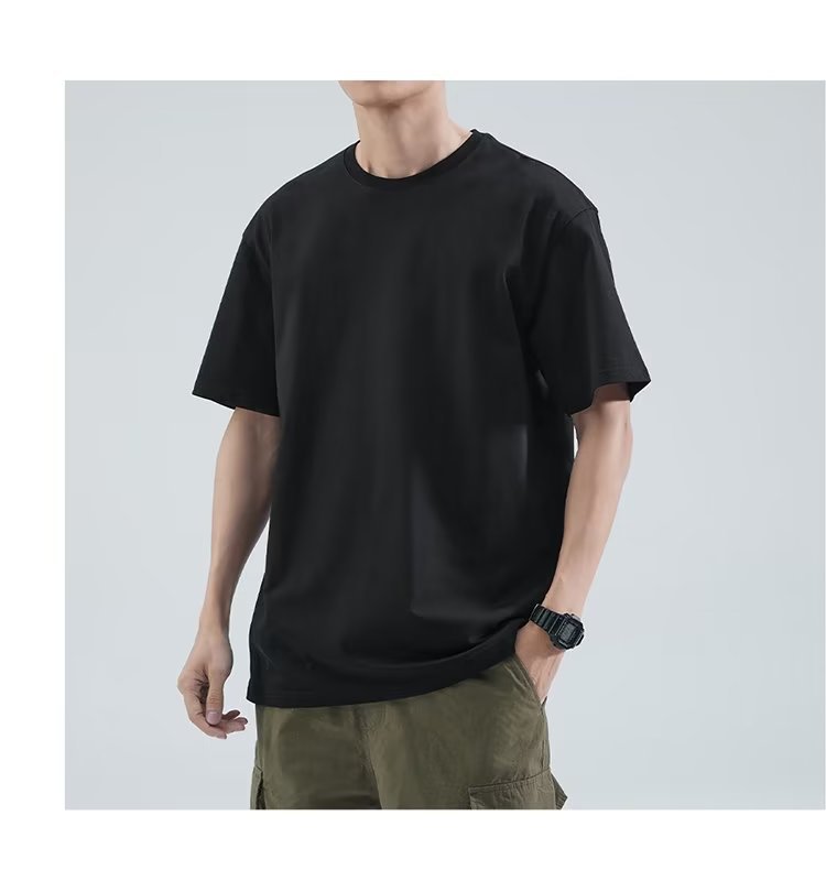 港风短袖t恤男士夏季宽松大码男装潮牌白色体恤简约百搭纯色半袖详情6