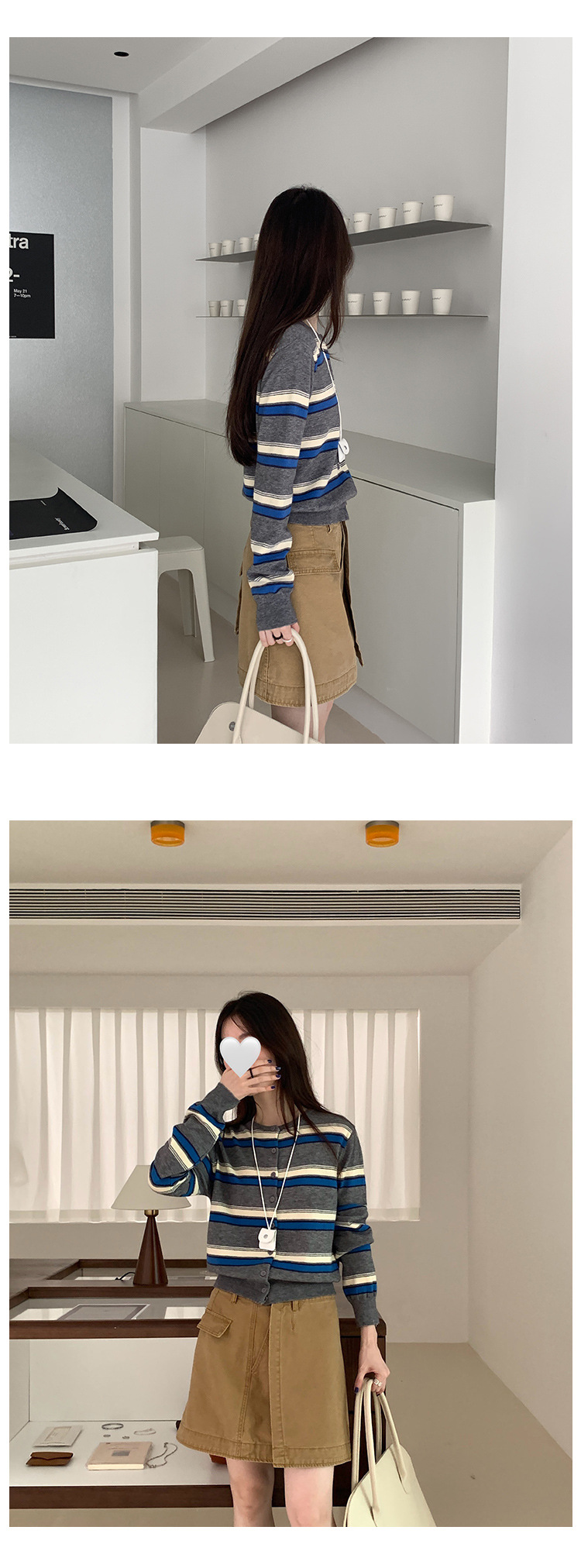 Retro striped long-sleeved knitted sweater for women in autumn 2025, a new Korean-style design with a versatile round neck casual top pic 22