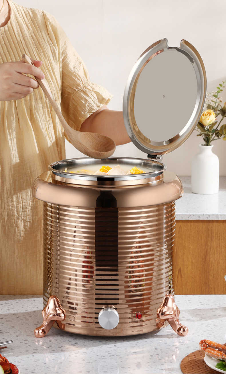 Stainless steel electric warm soup pot, commercial electronic insulated soup pot, hotel buffet electric heating warm soup stove pic 9