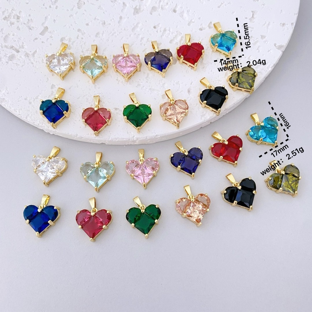 Cross-border new product Peach Heart heart-shaped pendant, DIY handmade jewelry accessory, copper electroplated zircon gold style wholesale pic 4