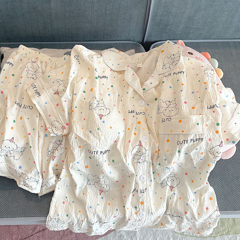 Pajama Women Summer Cloud Cotton 2024 New Style sweet and cute cardigan casual short-sleeved and short-shorts home wear set pic 22