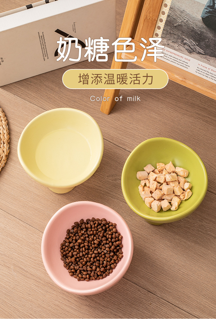 Cat bowl, ceramic food bowl, water bowl, cervical vertebrae protection, high legs, slanted mouth, cat drinking bowl, pet bowl, dog rice bowl, food basin pic 2