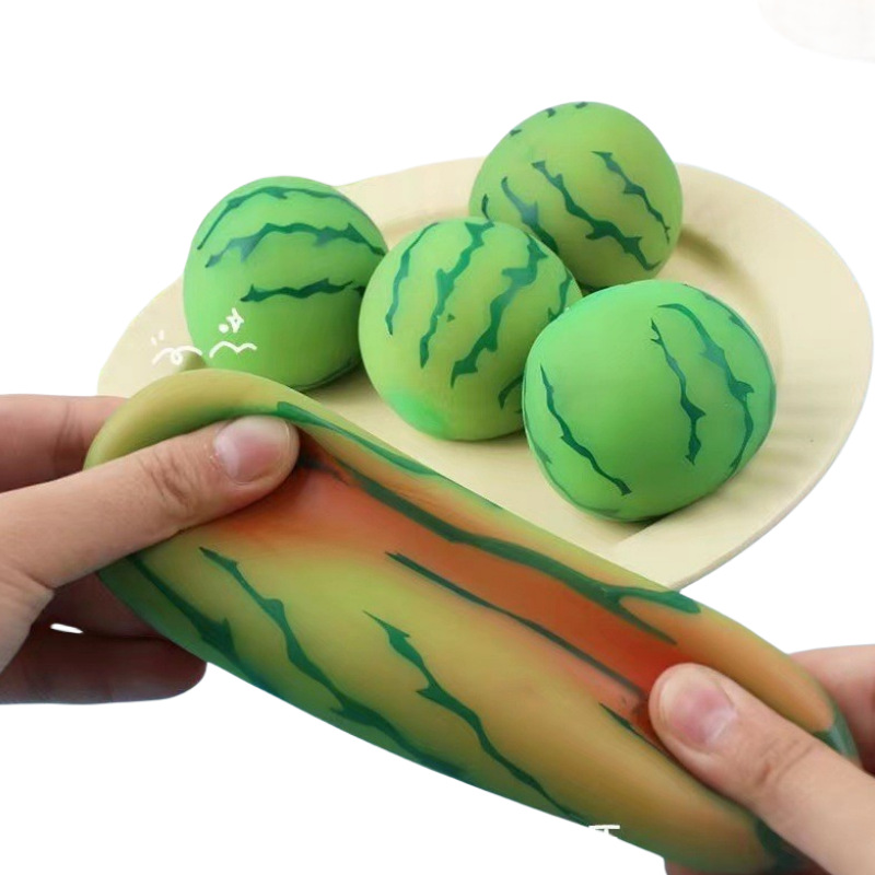 Cross-border best-selling color-changing watermelon Kneading Fun tpr stress-relieving slow rebound flour-filled simulation fruit manufacturer wholesale pic 11