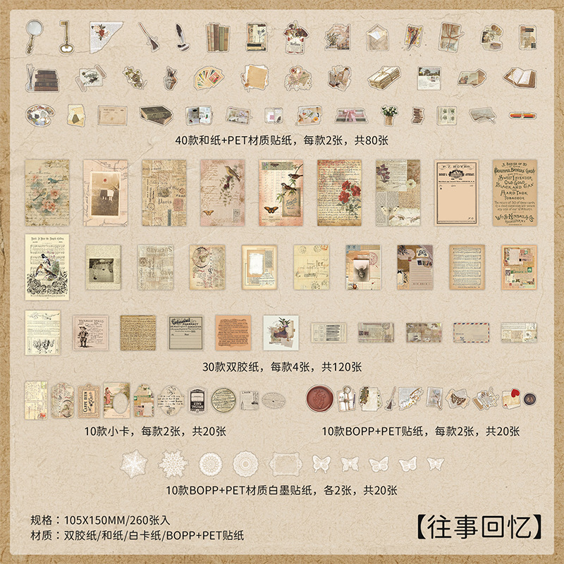 Xinqi New 260 Long Night Comfort Series Sticker Pack Retro and Nostalgic DIY Diary Water Cup Decoration Material Pack pic 6
