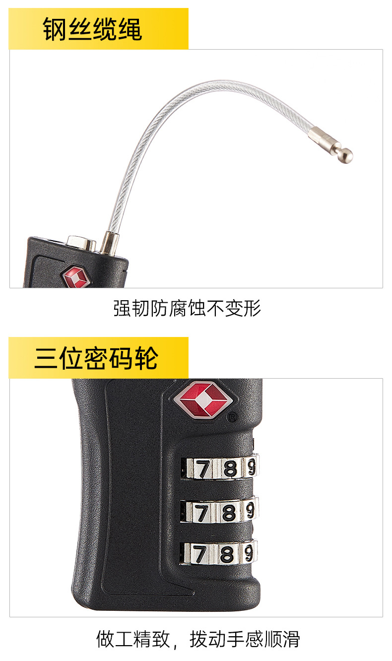 Customs lock, travel luggage, storage cabinet, gym, color-matched steel wire rope, TSA customs password padlock, combination lock pic 9