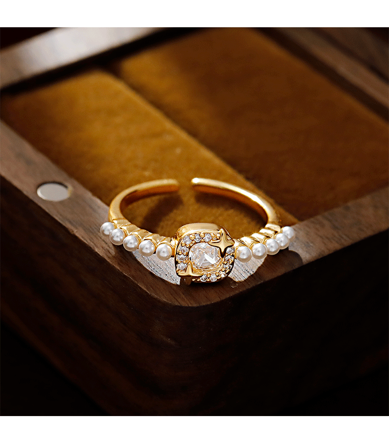 Hyacinth nicho diseño temperamento perla zirconia anillo mujer luz lujo sensación alta apertura ajustable anillo de dedo índice con adornos pic 5