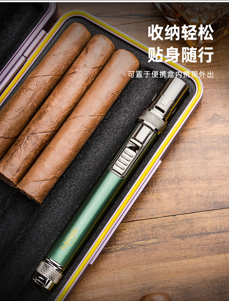 LUBINSKI cigar lighter, multi-functional portable direct-flush lighter with hole opener and ash-holding needle pic 8