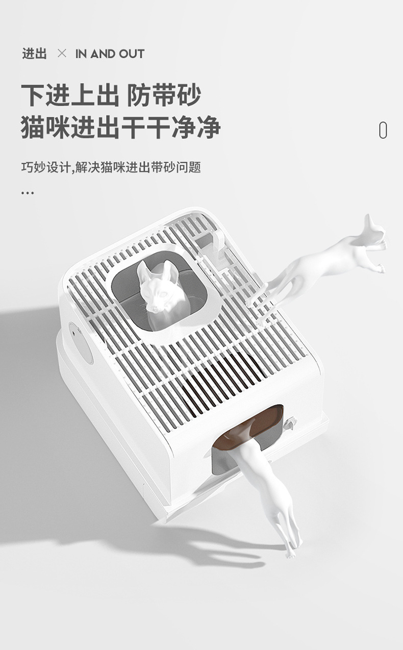 新款智能除臭猫厕所超大号顶入式防外溅抽屉全封闭特大猫砂盆跨境详情5