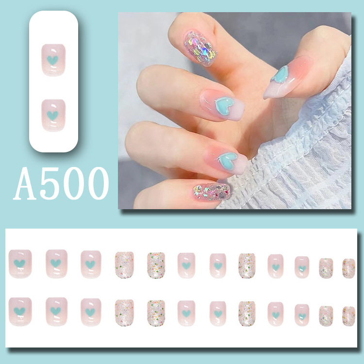 Wearable nail art pieces, artificial nail products, detachable, simple lemon ice transparent, popular online style Douyin nail art hair replacement pic 39