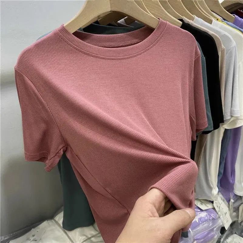 纯色面膜T恤女短袖2024年夏季新款法式修身显瘦设计感打底衫上衣详情7