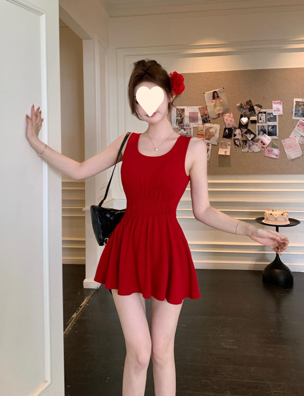 蝴蝶结性感露背法式红色连衣裙女高级感夏收腰显瘦甜辣妹吊带短裙详情11