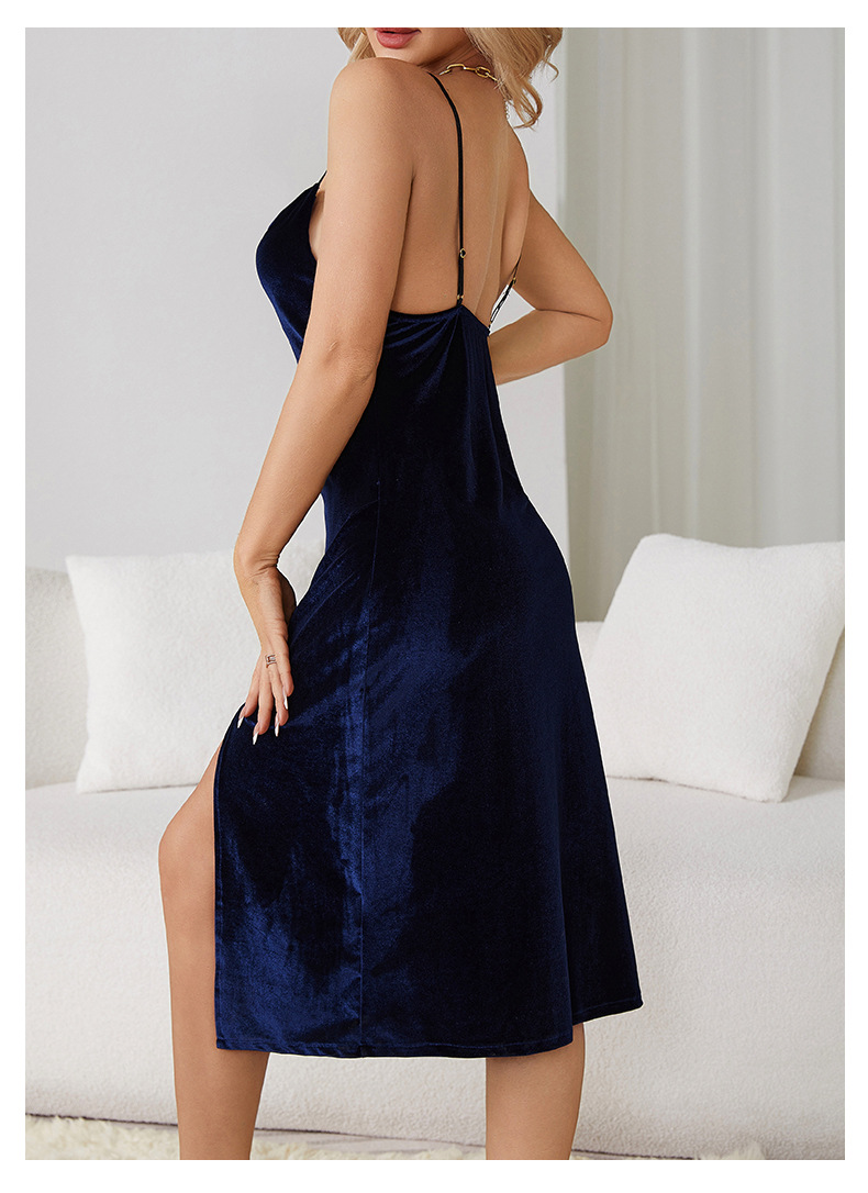 Feiyun European and American style sexy slit pure backless velvet sweet nightgown Simple outer robe Home set 651 pic 17