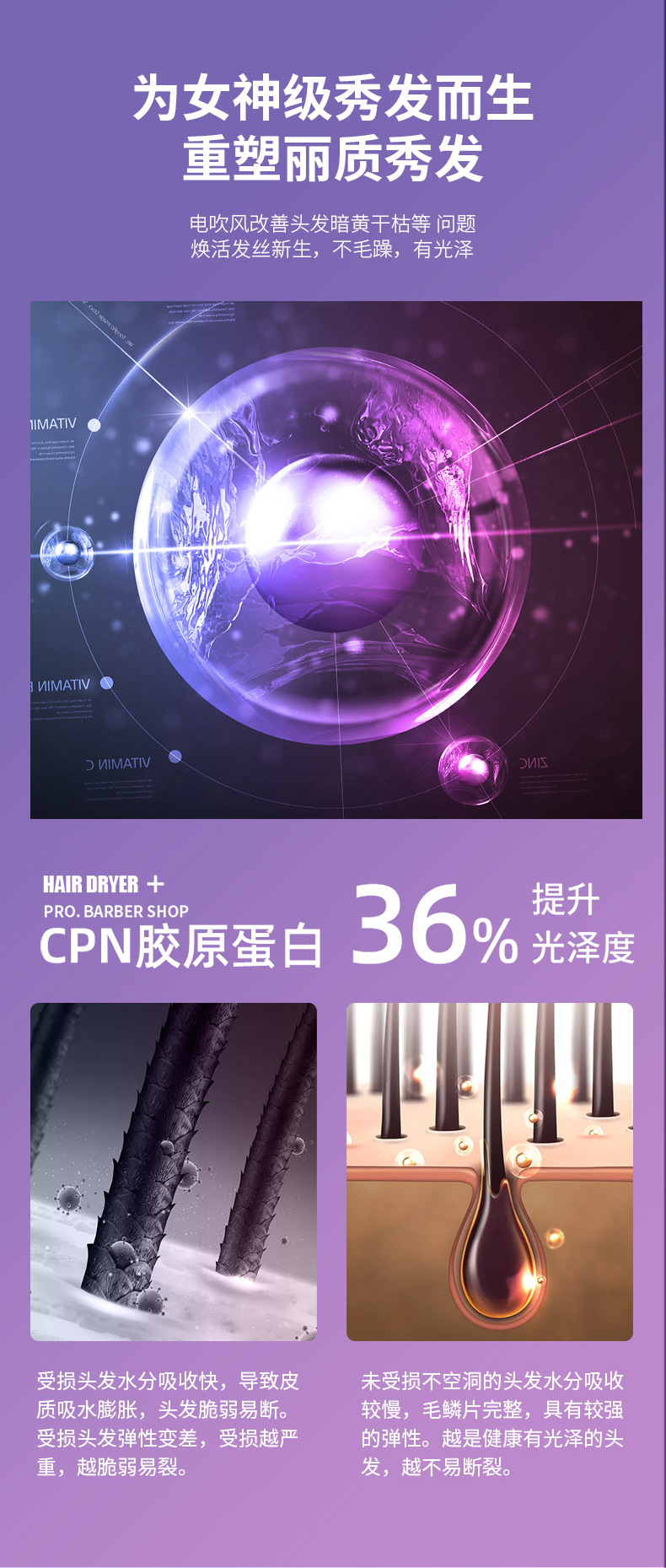 跨境新品极光三合一吹风机热风梳网红电吹风家用直发梳礼品外贸M141详情12