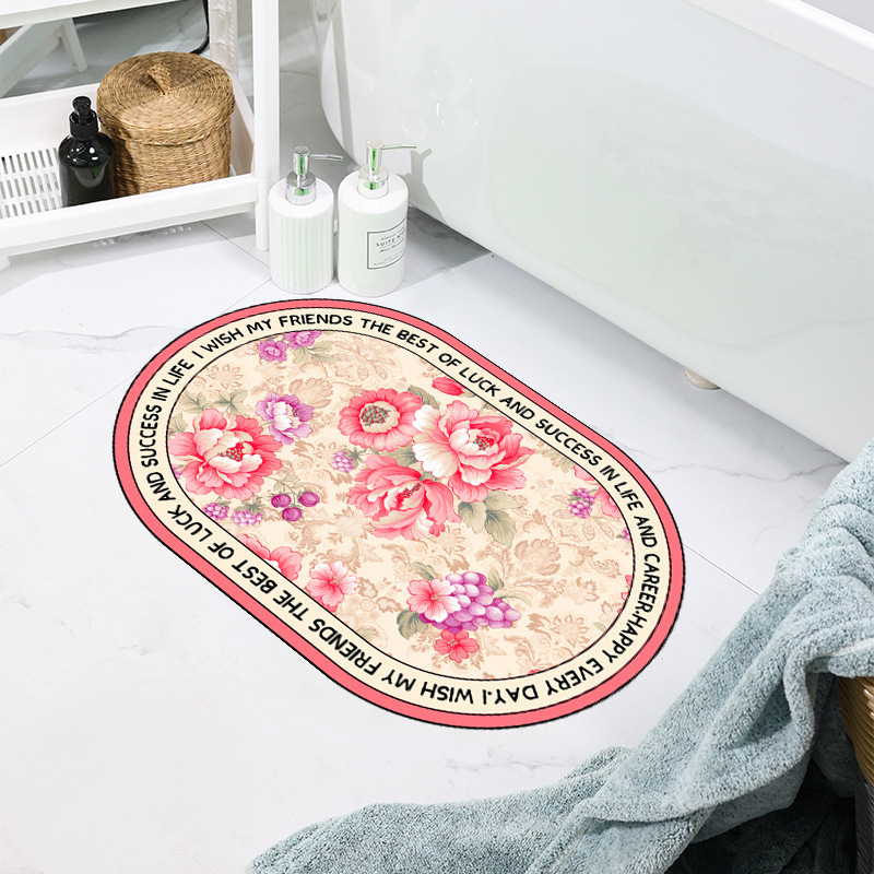 厂家直销批发硅藻泥印花软防滑垫浴室卫生间吸水防滑速干垫子花卉详情3