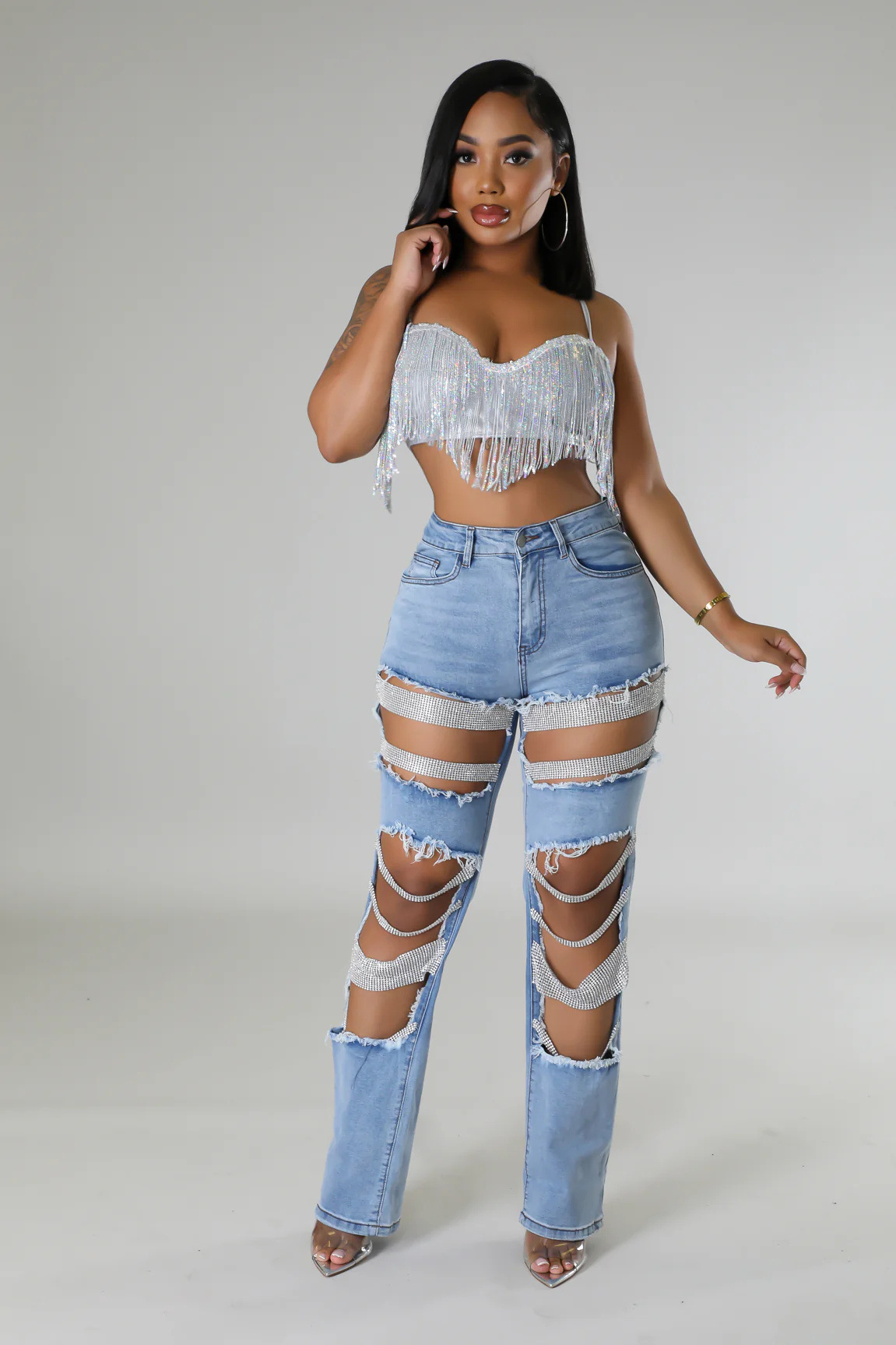 INS amazon aliexpress europa y Estados Unidos crossover 2026 big broach jeans mujer cadena de cuentas cadena colgante accesorios pantalones de corte recto pic 18